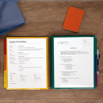 Samsill 2 Pack Deluxe 24 Pocket Spiral Project Organizer with Refillable Notepad, Customizable Front Cover, 12 Dividers with Erasable Write-On Tabs in Assorted Colors, Plastic Folders with Pockets