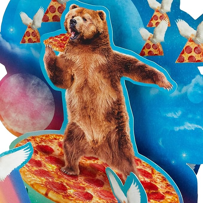Hallmark Funny Pop Up Birthday Card for Him (Pizza Bear) Paper Wonder Shoebox 3D Card