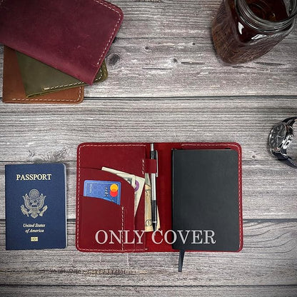 Leather Cover for Field Notes, Passport Cover, Leather Notebook Cover for 3.5" x 5.5" with Pen Holder, Only Cover (Red)