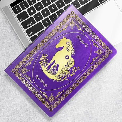 Purple A5 Horse Gifts for Women Girls Faux Leather Vintage Notebook Inspirational Horse Trainer Gift Hardcover Executive Notebook,200 Pages 120 Gsm Thick Ruled Paper With Pen,Horse Lover Gifts Equestrian Gift (Horse Purple)