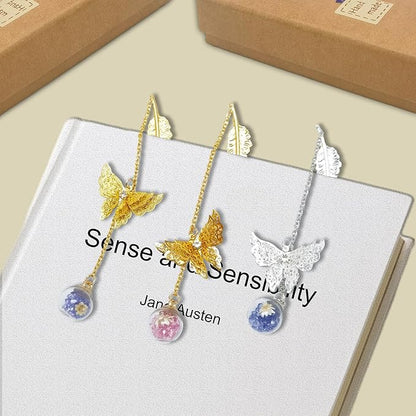 Metal Feather Bookmarks Set - Perfect Teacher & Book Lover Gifts for Birthday, Christmas, and Appreciation - Elegant Stocking Stuffers for Women and Girls (Golden.Purple White Flower)