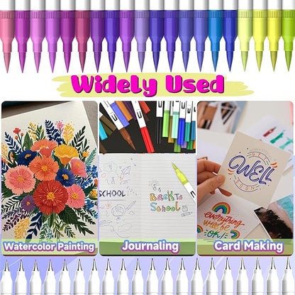 120 Color Dual Tips Brush Pens, Fine and Brush Tip Markers with Swatch Card for Adult Coloring, Art Markers Set for Journaling Calligraphy Drawing Sketching Doodling Illustrating