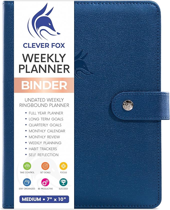 Clever Fox Weekly Planner Binder – Goal Setting Planner for Time Management & Weekly Tasks – Work & Life Organizer with to Do List & Habit Tracker – Undated, 7″ x 9″ Hardcover (Mystic Blue)