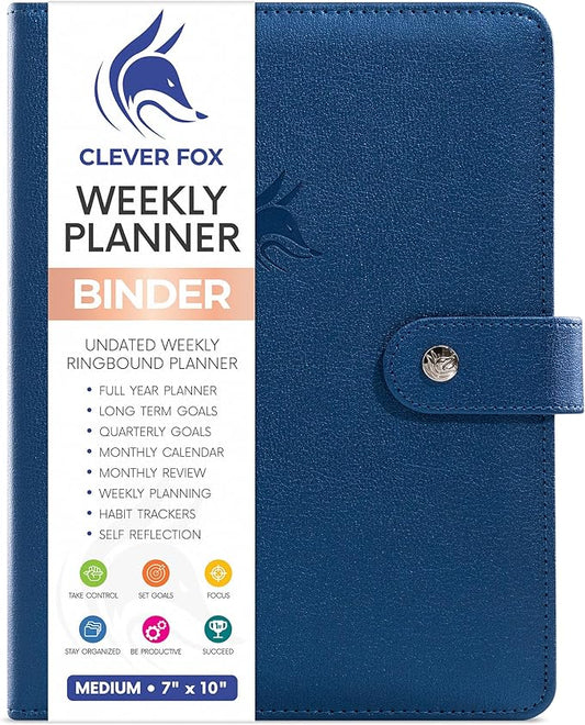 Clever Fox Weekly Planner Binder – Goal Setting Planner for Time Management & Weekly Tasks – Work & Life Organizer with to Do List & Habit Tracker – Undated, 7″ x 9″ Hardcover (Mystic Blue)