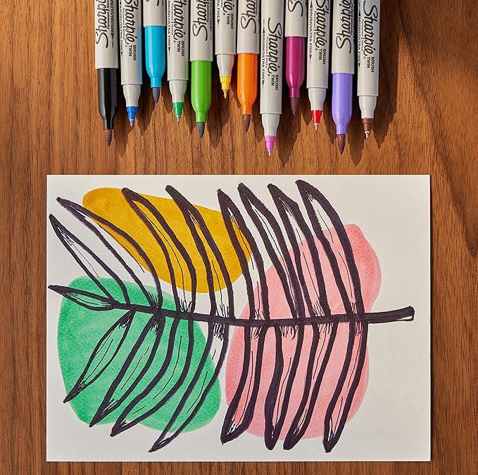 Sharpie Brush Twin Permanent Markers, Brush Tip Marker and Ultra Fine Tip Marker, Assorted, 12 Count