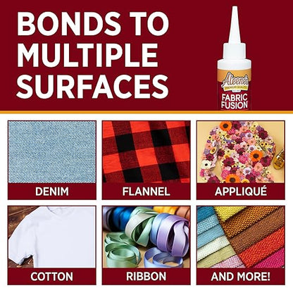 Aleene's Fusion Fabric Adhesive 2 fl oz 3-Pack, Washable Fabric Glue for Clothes, Denim, Leather, Patches, Polyester, Cotton, Fabrics, Dries Flexible