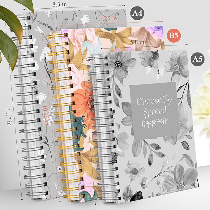 Hardcover Spiral Journal, 10.25" x 7.25", 300 Pages Large College Ruled Notebook for Women, Ideal for Writing, Journaling, Note-Taking, Work, School