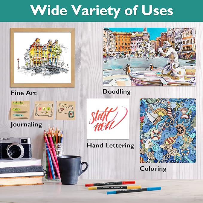 FIXSMITH Dual Brush Marker Pens - 24 Colored Art Markers, Fine Point & Brush Tip Water Based Markers, for Kids Adult Coloring Books Bullet Journals Planners, Note Taking Sketching Drawing Art