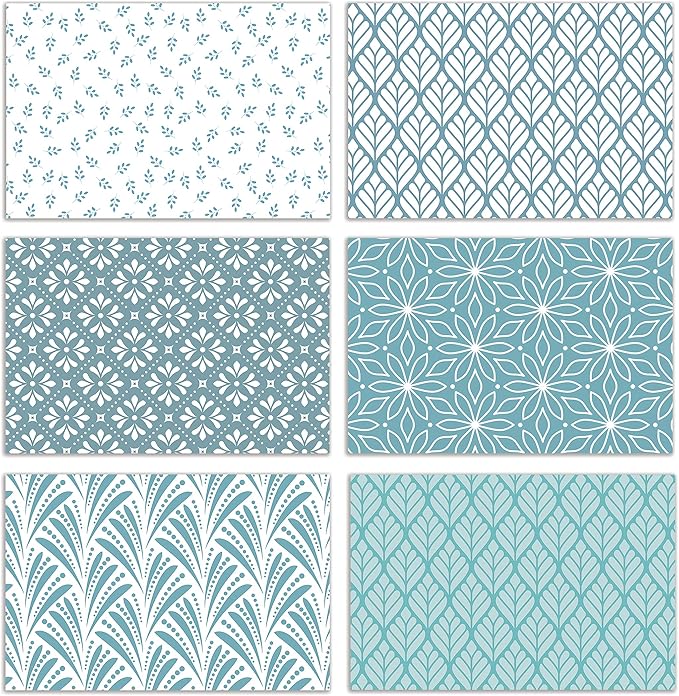 Better Office Products 100-Pack All Occasion Greeting Cards, Assorted Blank Note Cards, 4 x 6 inch, 6 Blue Hue Floral Designs, Blank Inside, with Envelopes, 100 Pack