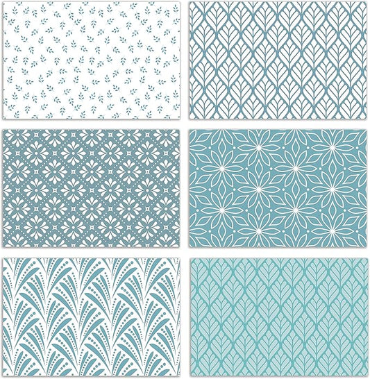 Better Office Products 100-Pack All Occasion Greeting Cards, Assorted Blank Note Cards, 4 x 6 inch, 6 Blue Hue Floral Designs, Blank Inside, with Envelopes, 100 Pack