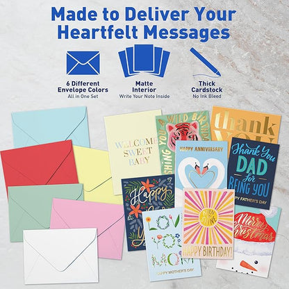 S&O 100 Assorted Cards for All Occasions Box Set - All Occasion Cards Assortment Box with Envelopes - Stylish Greeting Card Decor - 4.25x5.75”