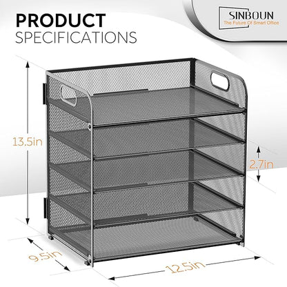 2 Pack Letter Tray Paper Organizer 5-Tier Desk Organizer File Organizer Paper Holder with Handle, Metal Desktop Document Shelf Tray Office Classroom Organization - Black