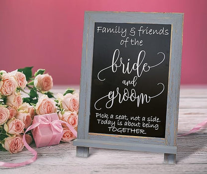 Better Office Products Framed Tabletop Chalkboard Sign, 9.5" x 14", Rustic Wood Frame, Small Magnetic Chalkboard with Built-in Ledge and Folding Stand, One White Chalk Marker Included,(Gray wash)