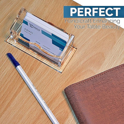 RENAGE Business Card Holder for Desk, Clear Acrylic, Horizontal 1- Slot with Thicker 8mm Base, Office Desk Organizer, Card Organizer, Desk Accessory