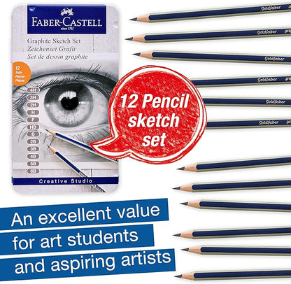 Faber-Castell Graphite Pencils Drawing Set: 12 Art Pencils for Sketching (4H, 3H, 2H, H, F, HB, B, 2B, 3B, 4B, 5B, and 6B), Shading Pencils for Drawing and Sketching, Graphite Drawing Kit, FC900012