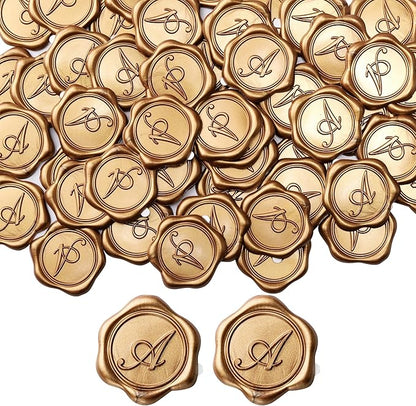 Yoption Initial A Wax Seal Stickers, 100 Pack Antique Gold Self Adhesive Envelope Seal Stickers for Wedding Party Birthday Christmas (A)