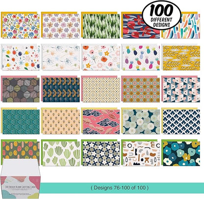 Dessie 100 Unique Blank Cards With Envelopes 4x6 - All Occasion Blank Greeting Cards w/Colored Envelopes & Gold Seals. No Repetition. Note Cards with Envelopes Set