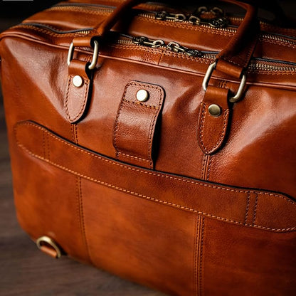 Time Resistance Leather Laptop Briefcase - Full Grain Leather Computer Bag for Men and Women