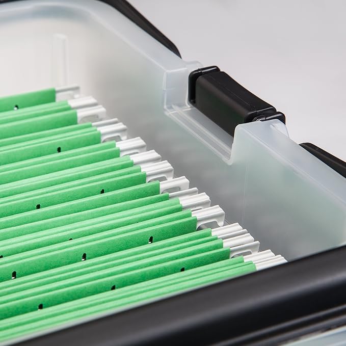 IRIS USA File Box File Organizer w/ Wing Lid for Letter/Legal File, Water Resistant Document Box, BPA-Free Plastic Storage Bin Organizer with Handles, Stackable, Nestable, Clear 18 Qt. 4Pack