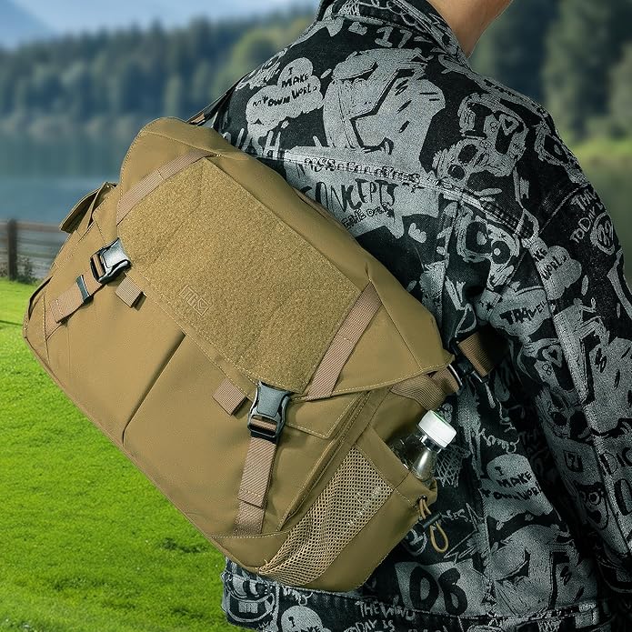 Crossbody Bag for Men and Women, Tactical Style Shoulder Bags, Laptop Messenger Bag Satchel Briefcase, for Work Travel Outdoor - Brown