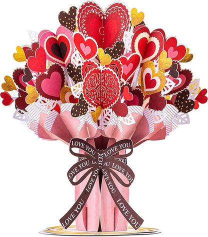 Paper Love HugePop 3D Heart Bouquet Pop Up Card, with Detachable Paper Flower Bouquet, For Birthday, All Occasions - Jumbo 10" x 14" Cards - Includes Envelope and Note Tag