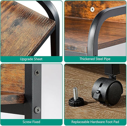 4 Tier Printer Stands, Printer Desk with Wheels, Multipurpose Office and Home Printer Stands, Shelving for Printers or Office for Fax Machines, Scanners, Printer carts for Office Vintage Brown