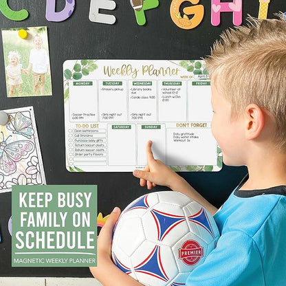 Greenery Magnetic Weekly Calendar for Fridge Whiteboard - Weekly Dry Erase Board for Fridge, Magnetic Weekly Planner for Fridge, Magnetic Whiteboard for Fridge, Schedule Board, White Board for Fridge