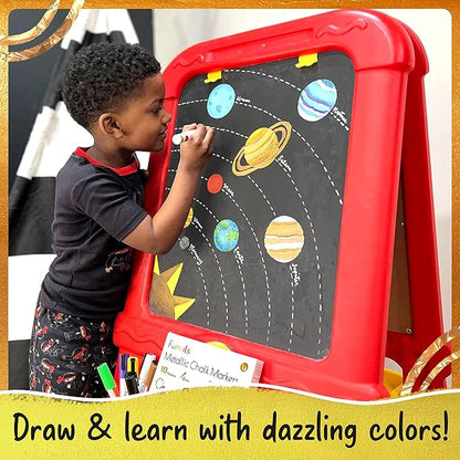 10 Metallic Colored Liquid Chalk Markers for Chalkboard Signs, Blackboard, Window, Labels, Bistro, Glass, Car - Wet Wipe Erasable Ink Chalkboard Markers, Reversible 6mm Tip Liquid Chalk Pens