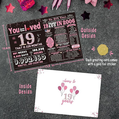 19th Birthday Card, 19 Year Old Birthday Gift for Daughter, Cute 19th Birthday Decorations for Girls