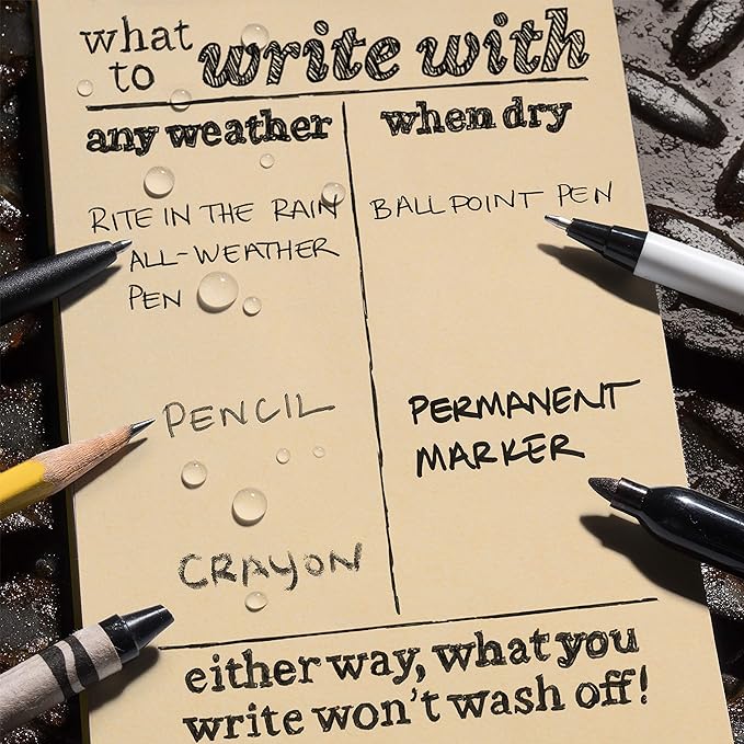 Rite in the Rain Weatherproof Top Spiral Notebook, 3” x 5”, Brown and Tan Plaid Cover, Universal Pattern, 3 Pack (No. PL435-3)