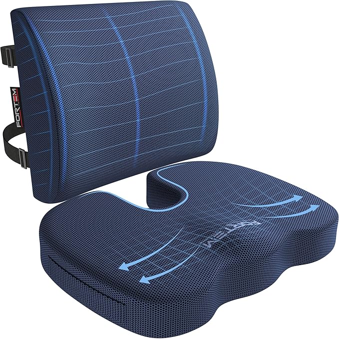 FORTEM Seat Cushion and Lumbar Support for Office Chair, Desk Chair Cushion, Memory Foam Office Chair Cushion, Non Slip Sitting and Back Pillow for Gaming, Car Seat Cushion, Chair Pad