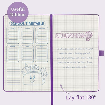 Graph Grid Paper Notebook/Journal - Classic Journal/Notebook with Ribbon Divider, Hardcover with Thick Paper, 5.3" x 8.26", Banded + Pen Holder +Inner Pocket - Purple