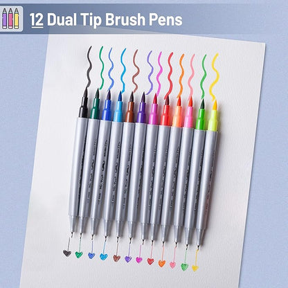 Mr. Pen- Dual Tip Brush Pens, 12 Colors, Art Markers for Kids Adults Coloring