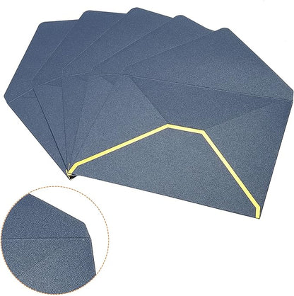 PATIKIL V Flap Envelopes, 10 Pack 7 x 5'' Luxury Style Gold Border Greeting Card Envelope for Invitations Weddings, Blue