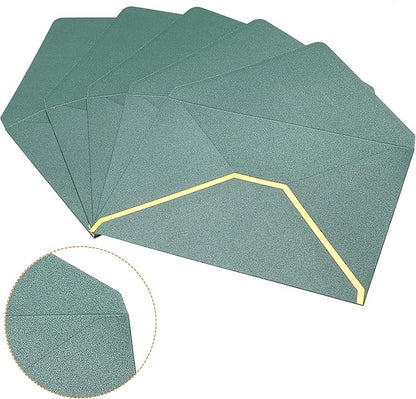 PATIKIL V Flap Envelopes, 10 Pack 7 x 5'' Luxury Style Gold Border Greeting Card Envelope for Invitations Weddings, Green
