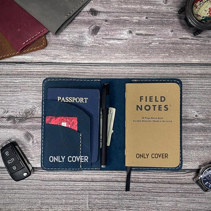 Thot Ra Leather Cover for Field Notes, Passport Cover, Leather Notebook Cover for 3.5" x 5.5" with Pen Holder, Only Cover (Vintage Blue)