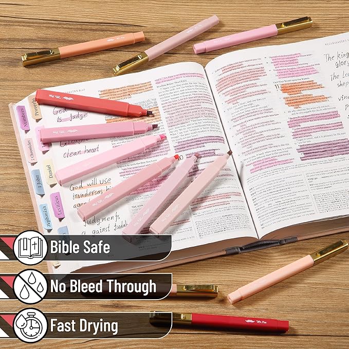 Mr. Pen- Aesthetic Highlighters and Pens No Bleed, 12 Pack, Shades of Pink, Bible Highlighters No Bleed, Black Ink Bible Pens, Highlighter Pens, No Bleed Highlighters for Bibles, Bible Pens