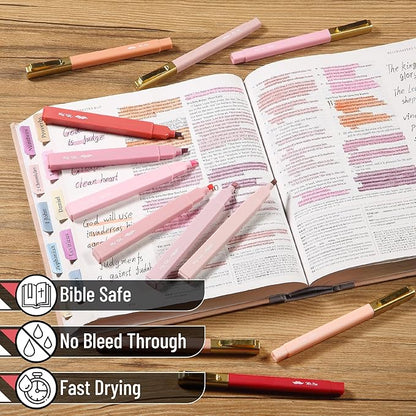 Mr. Pen- Aesthetic Highlighters and Pens No Bleed, 12 Pack, Shades of Pink, Bible Highlighters No Bleed, Black Ink Bible Pens, Highlighter Pens, No Bleed Highlighters for Bibles, Bible Pens