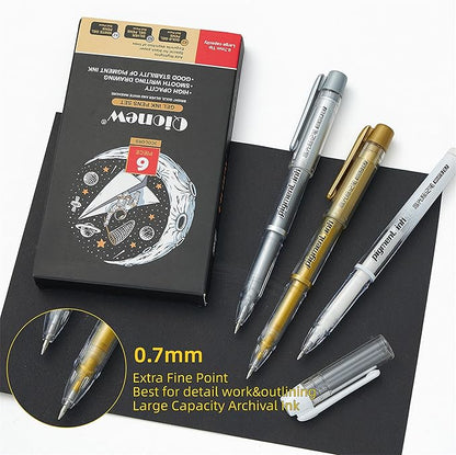 3 Colors Gel Pen Set, 6 Pack, 0.7mm Extra Fine Point,White,Gold and Silver Gel Ink Pens for Artists,White Pens for Black Paper,Artists Drawing,Journaling, Coloring ﻿ ﻿