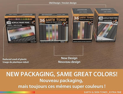 36 Acrylic Paint Pens Skin and Natural Earth Tone Marker Set For Rock Painting, Canvas, Mugs, Glass, Plastic, Wood, Metal, Fabric, Scrapbooking, Most Surfaces. Quick Drying Waterbased (MEDIUM)