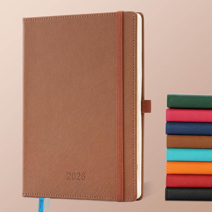 Weekly Monthly 2026 Planner (Jan.26-Dec.26),8.5"x6.5",12 Months Agenda Plan with Month Tabs & Pocket,Expenses/Note Pages, Appointment Book Calendar with Hardcover Vegan Leather Cover,Brown