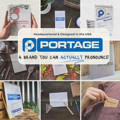 Portage Steno Notebook | 6" x 9" With Ultra Thick Backing Perfect For Writing Wherever You Need, 70 Sheets of Quality, Wide Ruled Paper, Top Spiral Bound