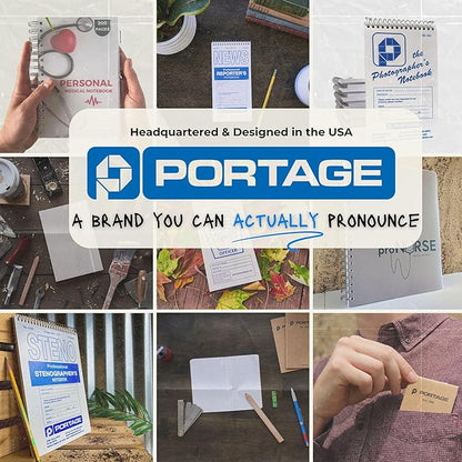 Portage Steno Notebook | 6" x 9" With Ultra Thick Backing Perfect For Writing Wherever You Need, 70 Sheets of Quality, Gregg Ruled Paper, Top Spiral Bound