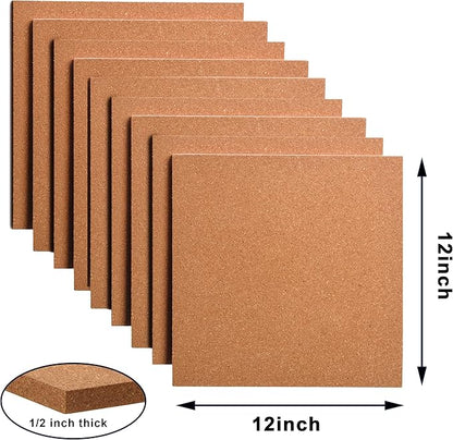 SUNGIFT Cork Board 12"x12" - 1/2" Thick Square Bulletin Boards 9 Pack Cork Tiles with 100 PCS Push Pins Mini Wall Self-Adhesive Corkboards Tiles for Wall