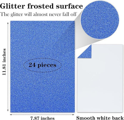 24 Sheets Blue Glitter Cardstock Paper, A4 Premium Sparkly Paper for Scrapbook, DIY Projects, Party Decoration, Gift Box Wrapping 250GSM/92lb