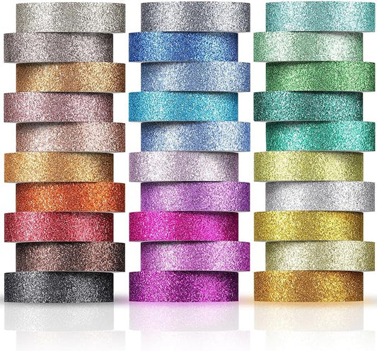 Eaasty 30 Rolls Glitter Washi Tape Colored 66 Yard Rainbow Metallic Tape Decorative Adhesive for Art Scrapbook DIY Craft Projects Gift Wrapping Decor