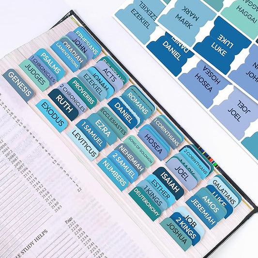 Bible Tabs for Women, Men, Kids, 90 Large Print Bible Index Tabs for Study Bible, Laminated Easy-to-Read Label, Christian Gift for Church, Blue