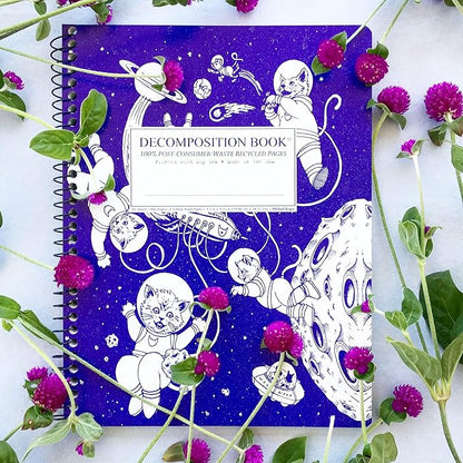 Decomposition Kittens in Space College Ruled Spiral Notebook - 9.75 x 7.5 Journal with 160 Lined Pages - 100% Recycled Paper - Cute Notebooks for School Supplies, Home & Office - Made in USA