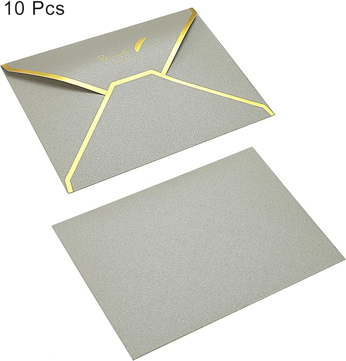PATIKIL V Flap Envelopes, 10 Pack 7 x 5'' Luxury Style Gold Border Greeting Card Envelope for Invitations Weddings, Silver