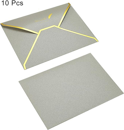 PATIKIL V Flap Envelopes, 10 Pack 7 x 5'' Luxury Style Gold Border Greeting Card Envelope for Invitations Weddings, Silver